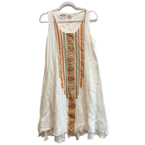 Chico's Womens Ivory Midi Tank Dress M 1.5P Embroidered Trim Pullover Sleeveless - Picture 1 of 8